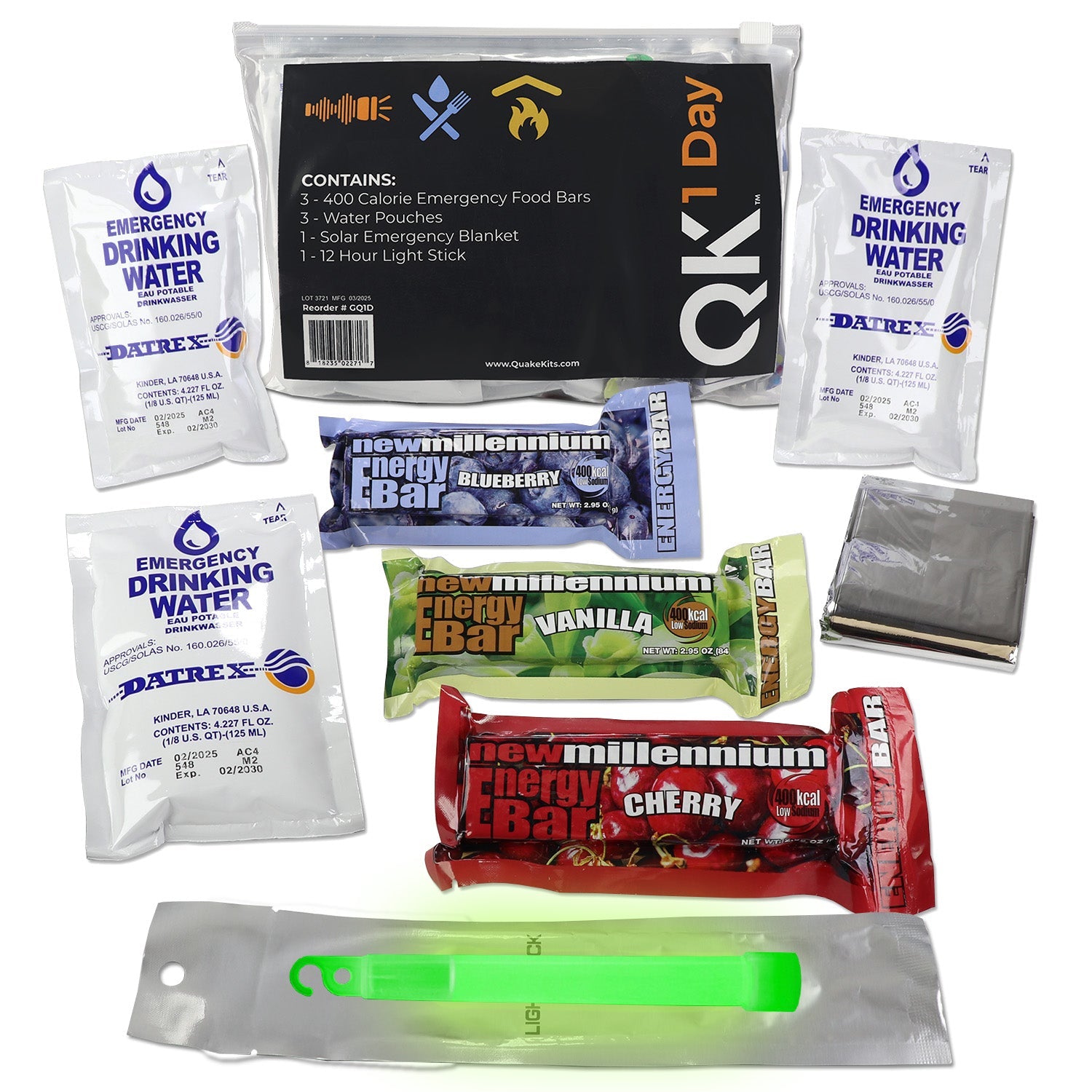 Quake Kits 1 Day Quick Grab Kit in Resealable Bag