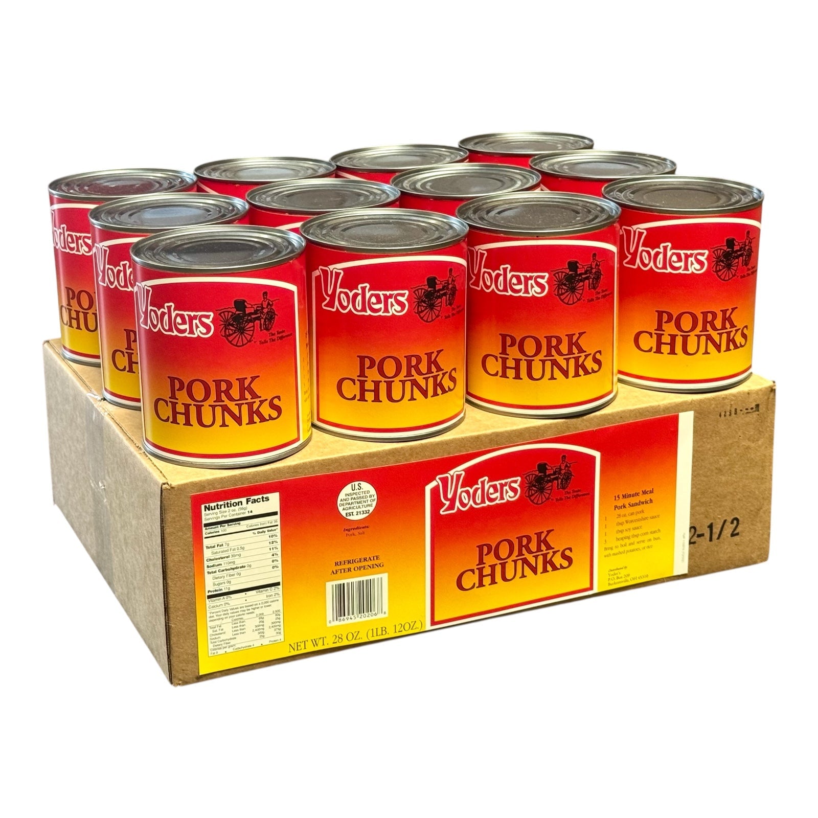 Yoder’s Canned Pork Chunks | 28 oz can | Real USA Pork | Fully Cooked | Shelf Stable Survival Food | 10+ Year Shelf Life | Ready to Eat | Ideal for Prepping, Storage & Camping