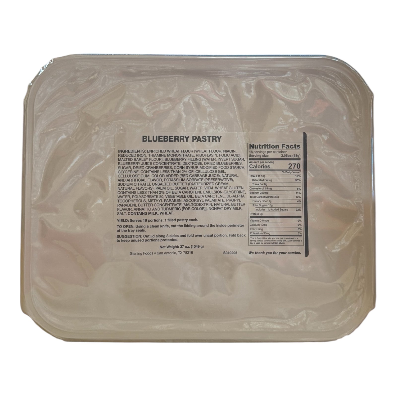 Military MRE Tray Pack, Blueberry Pastry, Ready to Eat (UGR Component)