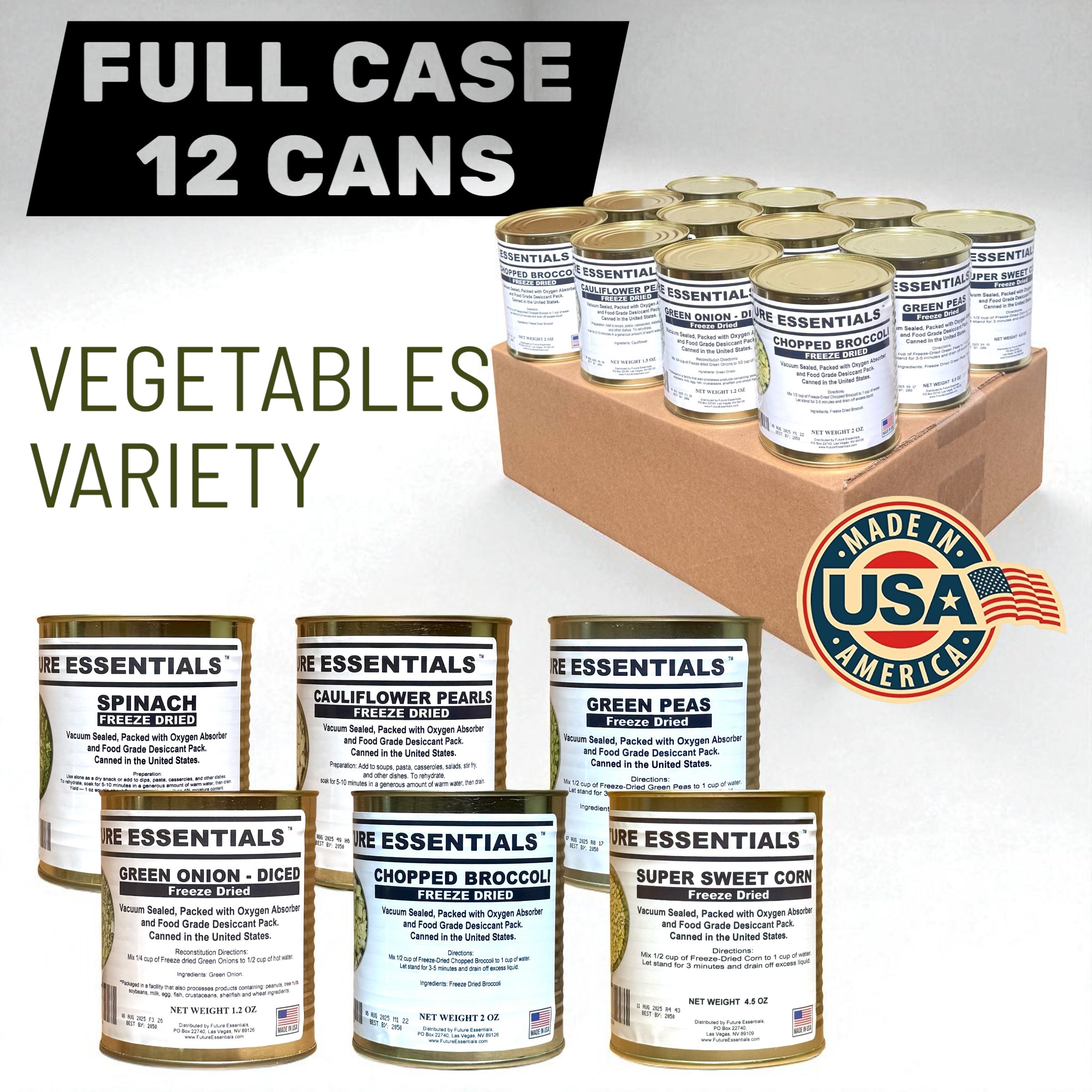 Case (12 Cans) of Future Essentials Freeze Dried Vegetable Variety