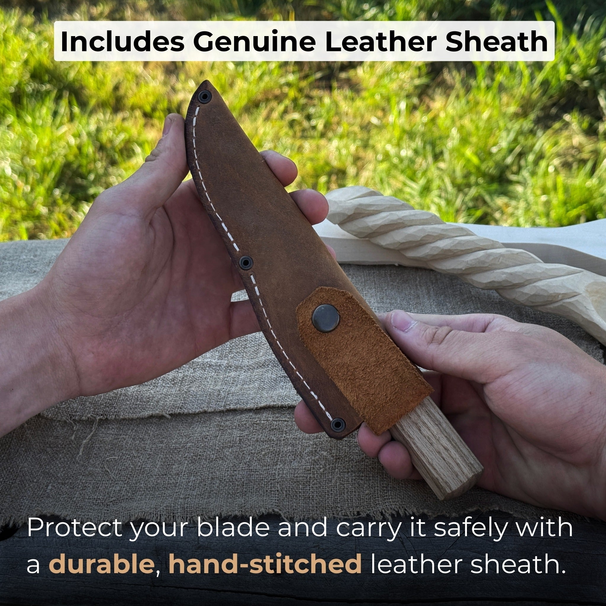 Hand-Forged Yakut Knife with Leather Sheath, 9.5 cm (3.74 inches)